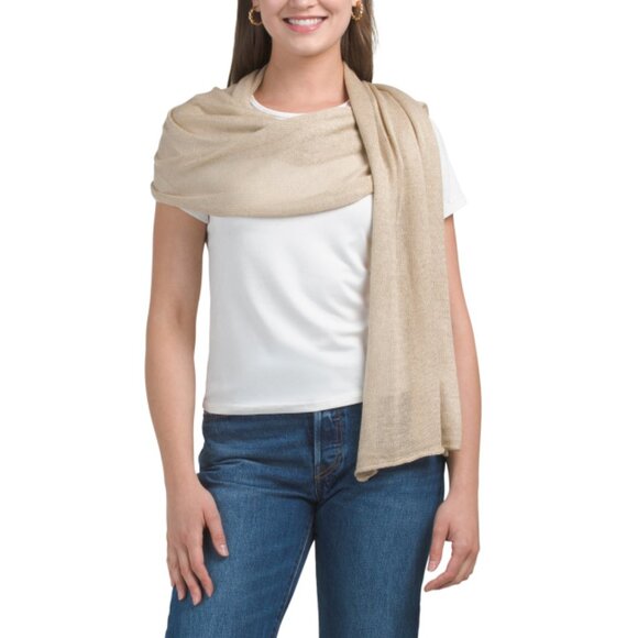 PORTOLANO Beige Silk Blend Oblong Wrap In Flat Jersey With Rolled Edges - Picture 1 of 2